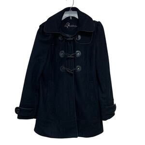 Guess Womens Small Long Sleeve Full Zip Wool Blend Button Up Hooded Long Coat
